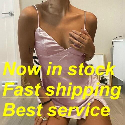 Womens Satin Sleeveless Dress V Neck Solid Color Sexy Split Slim Dress Best