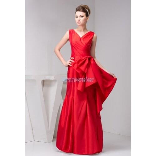 Free shipping 2016 arrival hot fashion design cap sleeve V-neck pleat real pictures custom size/color long red bridesmaid dress