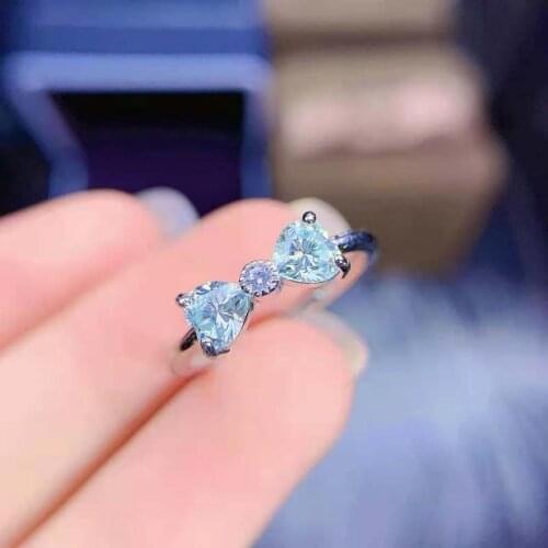 Natural Aquamarine/Diopside Bow Ring S925 Sterling Silver Fine Fashion Charming Weddings Jewelry for Women MeiBaPJFS