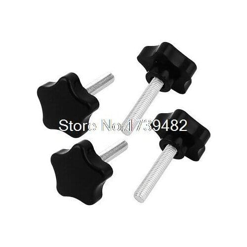 4 Pcs 40mm x 8mm Thread Plastic Star Head Clamping Screw Knob Handle Black