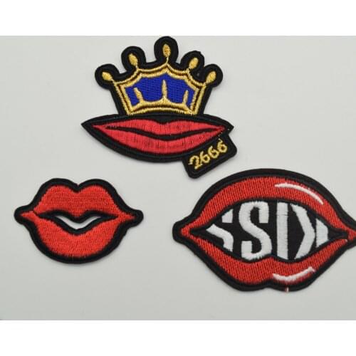 48 Pcs Embroidered Iron on patches Red Mouth Lips and crown for diy craft sewing wholesale