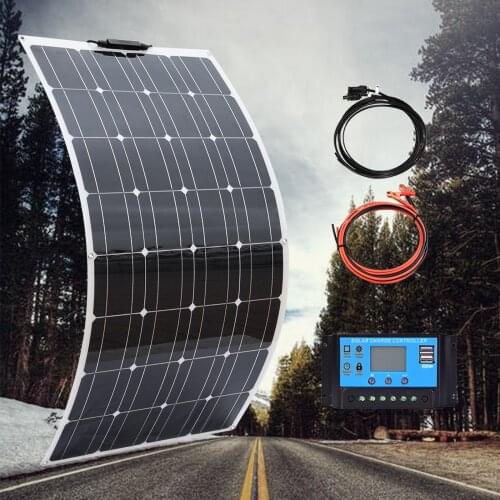 50W/100W Flexible Solar Panels 23% High Efficiency PWM Controller for Car/Rv/Yachts/Fishing Boats 12V 24V Solar Battery Charging