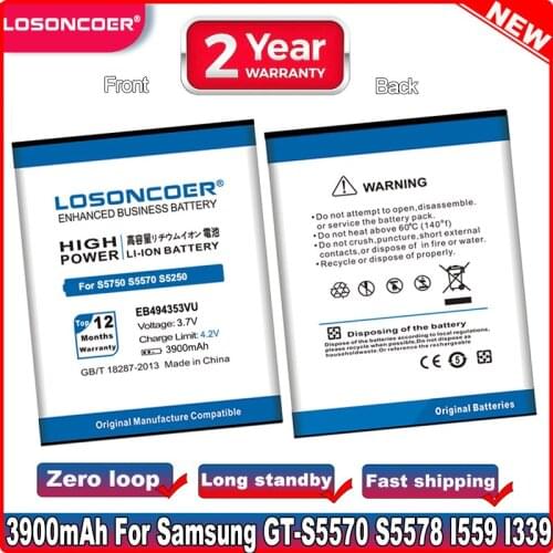 3900mAh LOSONCOER EB494353VU Battery For Samsung Galaxy Mini S5750 S5570 s5250 S7230/E S5330 C6712 S5578 I559 I339 S5750 battery