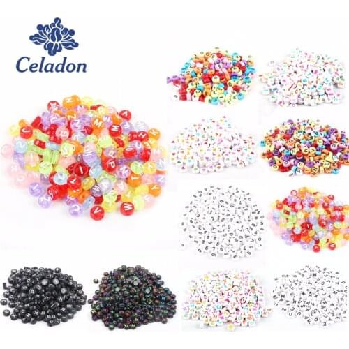 100pcs Acrylic Loose Spacer Beads Round Flat Alphabet Letter Number 4x7mm for DIY Jewelry Making Accessories