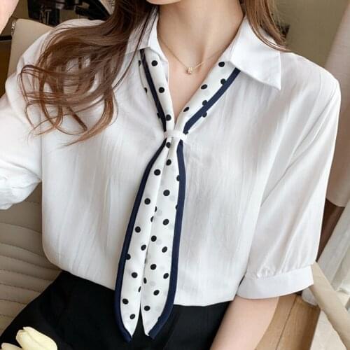 Blusas Blouses Femme Top Short Sleeve Blouse Women Blusas Mujer De Moda 2021 White Blouse V-Neck Chiffon Blouse Shirt Tops E866
