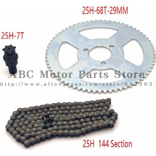 25H Chain 144 Links, 25H 68 teeth Rear Sprocket ,7 teeth sprocket shaft For Electric tricycle Mini moto Pocket Bike ATV Quad