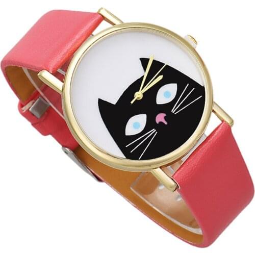 Casual New Cute cat pattern Women Leather Band Analog Quartz Dial Wrist Watch relogio feminino Ladies Watches Analog Clocks B40