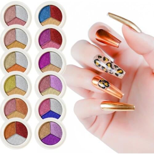 CHNRMJL 6/12Boxes 3 In 1 Nail Solid Magical Powder Metallic Chrome Mirror Silver Nails Glitter Pigment DIY Nails Art Decorations