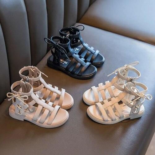 Childrens Fashion Korean Sandals Boots For Summer Girls Teenager White Black Hollow Gladiator Motorcycle Beach Model Shoes New