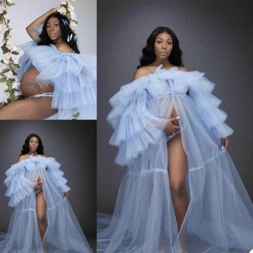 Custom Made Maternity Robe Sexy Tiered Ruffles Long Sleeve Sweep Length Elegant Women Photo Party Nightwear Lingerie Pajamas