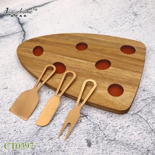 Jaswehome New Arrival Cheese Board Set Acacia &Resin Cheese Cutting Board With Gold Knife 4pcs Cheese Tools Set