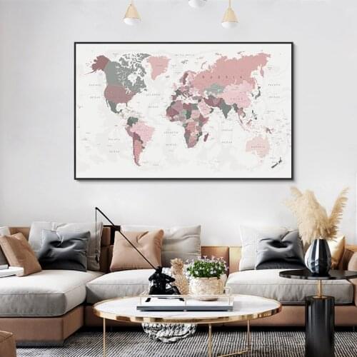 World Map Canvas Paintings Modern Pink Color Wall Art Posters and Prints Wall Pictures for Living Room Home Decoration Cuadros