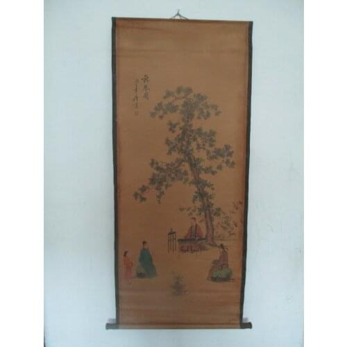 Home wall decoration painting ,Chinese old paper scroll painting , Tang Bohu "fu qin tu"