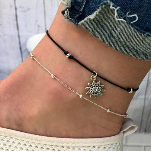 Boho Hamsa & Moon Pack of 2 Anklets/Bracelets Grunge Jewellery, Fatima Boho Jewellery, Boho Anklet, Boho Bracelet