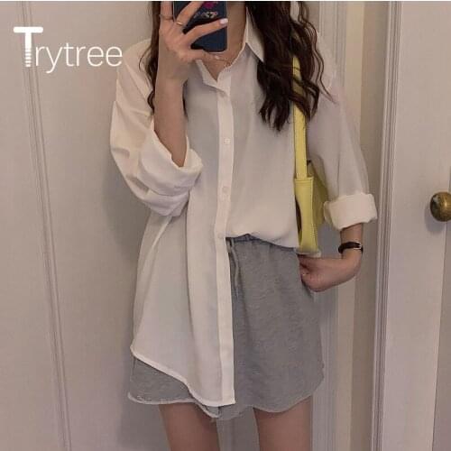 Trytree 2020 Summer Women Casual Blouse Turn-down Collar Single Breasted Solid 3 Color Fashion Elegant All-Purpose Style Blouse