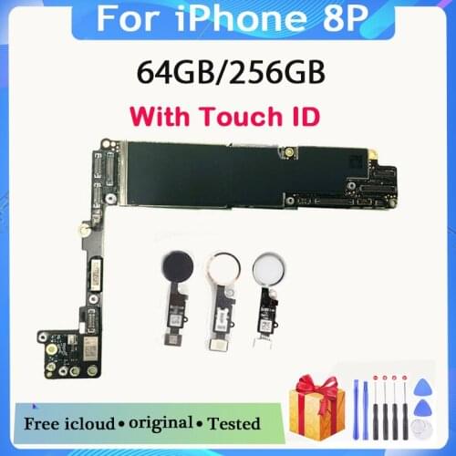 For iphone 8 Plus Motherboard with/without Touch ID,100% Original unlocked for iphone 8Plus Logic board 64GB 256GB Clean iCloud