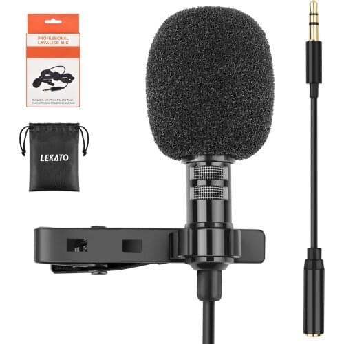 1 Recording Microfone Lavalier Lapel Microphone Video Mic Microphone Bundle Lapel Mic for Video Live Youtube Video Record