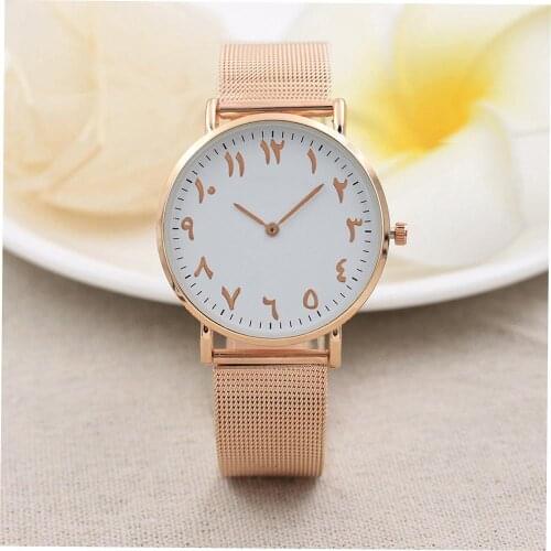Men Womens Watch Ancient Arabic numerals Rose Gold Design Stainless Steel Watch Relogios Masculino erkek kol saati zegarek Q