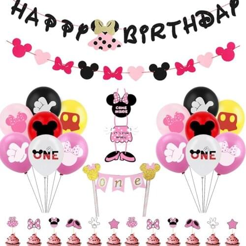Disney Minnie Mouse Party Decorations Supplies Balloons Banner Topper Diy Decor for Girls Favor 1st Birthday Party Supplies Set