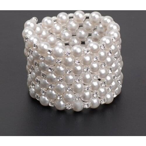 918F Korean Fashion Pearl Rhinestone Multilayer Bracelet Bangle Female Seven Rows Winding Bracelet for Party Gifts