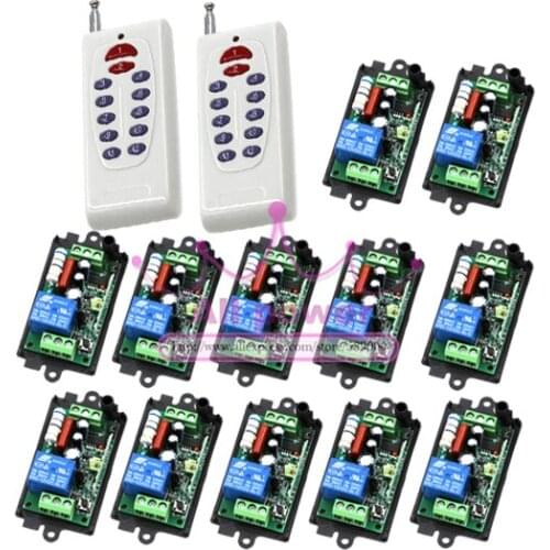 NEW AC 125V~250V 1CH RF 220V Wireless Remote Home Light Remote Control 2 Transmitters and 12 Receivers Learning Code