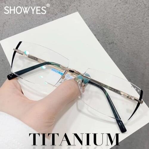 New Business Men Titanium Rimless Reading Glasses Computer Eyeglasses Prescription Square Diamond Cutting Ti Optical Eyewear