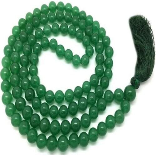 6MM Green Jade Necklace 108 Beads Tassels Energy Healing Reiki Handmade Pray