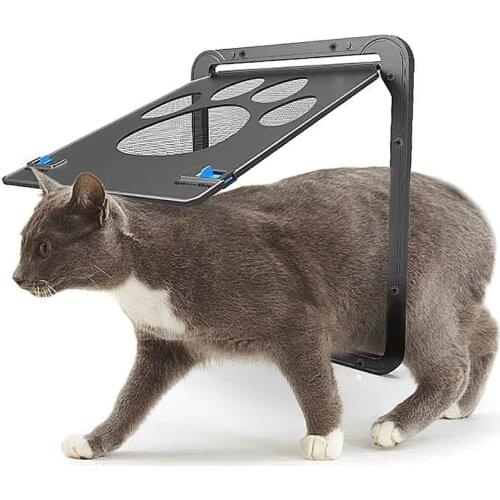 Pet Screen Door Magnetic Flap Screen Automatic Lockable Black Door for Small Cat Kitten Puppy
