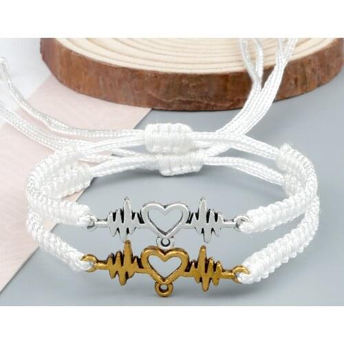 2Pcs/Set Red Lucky Braided Bracelet Charm Heartbeat Pendant Bangles Jewelry Couples Handmade Pulsera Chain Gift For Friend New
