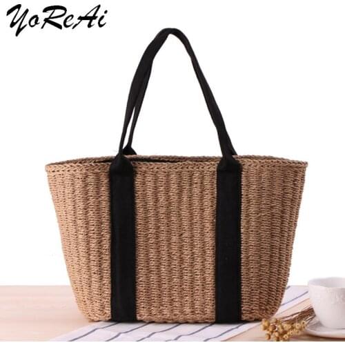 YoReAi Summer Beach Bag Rattan Vintage Women Woven Handmade Knitted Straw Large Capacity Tote Shoulder Bags Bohemia Handbag