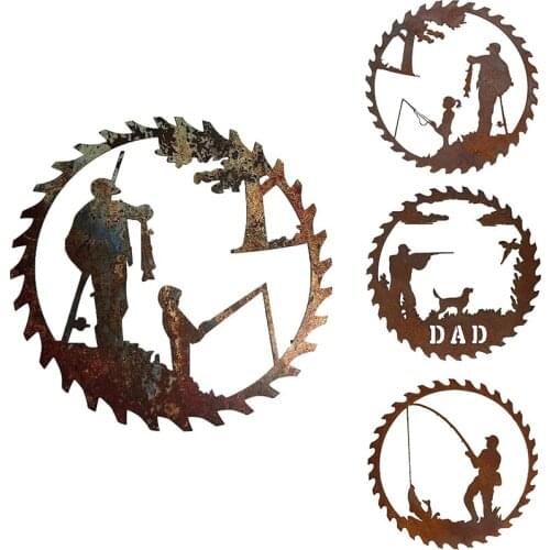 Fathers Day Gift Metal Art Fishing Wall Decor,Creative Metal Art Fishing Design Pendant Crafts Garden Decor-ABUX