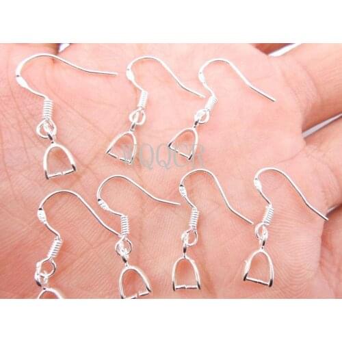 Wholesale 50PCS 15mm Plain 925 Silver colorHooks Earrings Jewelry Findings Pinch Bail Soft 925 Stamped silver Earring Earwire