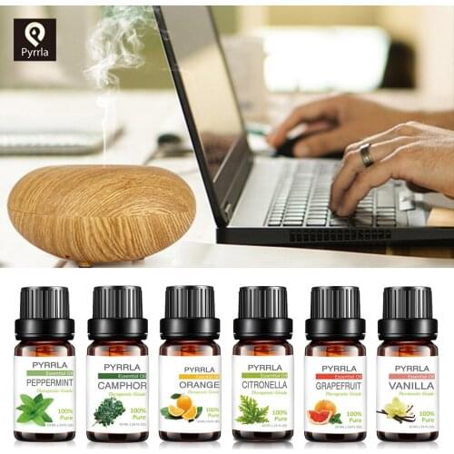 Pyrrla 10ml Pure Essential Oils Humidifier Diffuser Aromatherapy Lemongrass Orange Eucalyptus Grapefruit Refreshing Massage Oil
