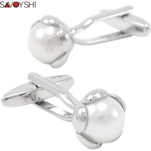 SAVOYSHI Luxury White Pearl Ball Cufflinks High Quality Mens Shirt Cuff links Brand Jewelry Wedding Grooms Fine Gift Abotoaduras