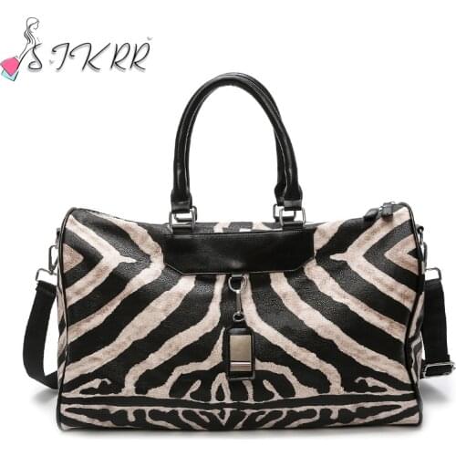 S.IKRR Fashion Travel Bag Hand Luggage Zebra Pattern Tote Bags For Women Crossbody Large Capacity Womens Bag Leather Weekender