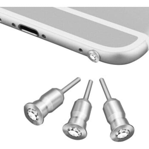 Siancs Gold Silver 3.5mm Headphone Port Dust Plug Diamond Mobile Phone Earphone Jack Stopper Metal Headset Cover for Tablet PC