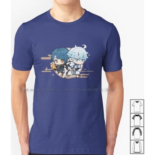 Xingqiu & Chongyun | Genshin Impact Stickers " Drag " T Shirt 100% Cotton Mihoyo Gacha Teyvat Game Phone Pc Anime Gaming Five