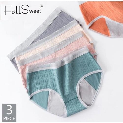 Women Menstrual Panties 3Pcs/Set Female Period Lingerie Underwear Physiological Cotton Briefs Plus Size Underpanties Leak Proof