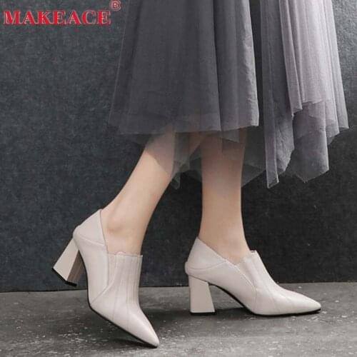 Heels for Women 2021 New Set Toe Toe Fashion Shoes Elegant Party Casual Rough Single Shoes Leather Platform Shoes Ladies Dress