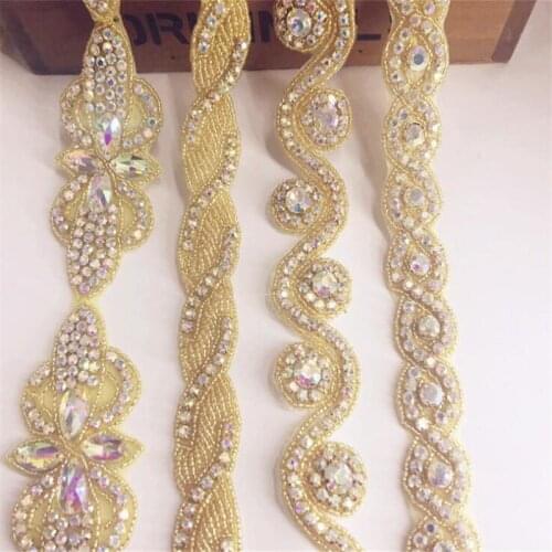 Golden AB hand-stitched diamonds rhinestones decorative dress accessories wedding accessories