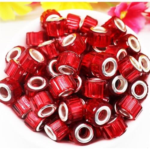 10Pcs 11x8mm Resin Murano Spacer Charms with Metal Core Big Hole Rondelle Beads Fit Snake Chain Pandora Bracelet Necklace Crafts