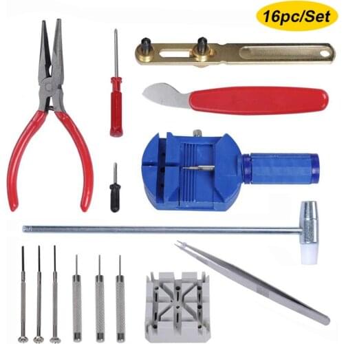 16Pc/set Watch Disassembly Repair Kit Band Link Remover Hands Charger Battery Replacement Tools for Professional Watchmak