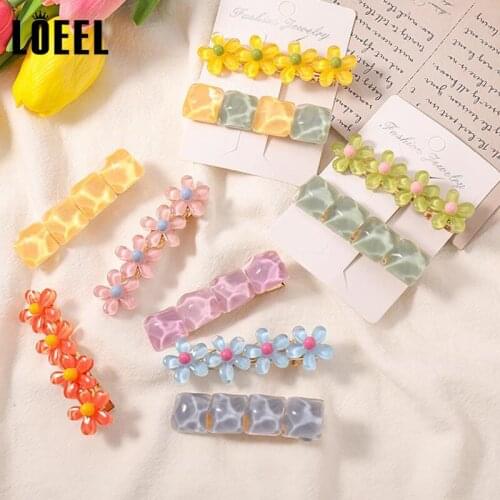 2Pcs/Pack Candy Color Geometric Hair Clip Women Gentle Crystal Flower Hairpin Ripple Pins Duckbill Clip Hair Accessories Female