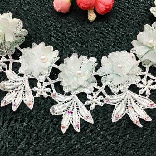 20x Sky Blue Sun Flower Diamond Chiffon Lace Trim Ribbon Fabric Applique Trimmings Embroidered Wedding Garment DIY Sewing Craft