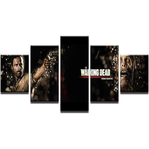 5 Panel HD Print Large Horror Series Printed Walking Dead Rick Grimes Picture Cuadros Paintings on Canvas Wall Art for Home