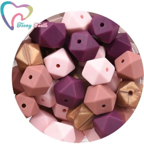 50 PCS 4 Colors Mix 14-17 MM Hexagon Loose Silicone Beads Teething Necklace Geometric Silicone Teether BPA Free Chewable Beads