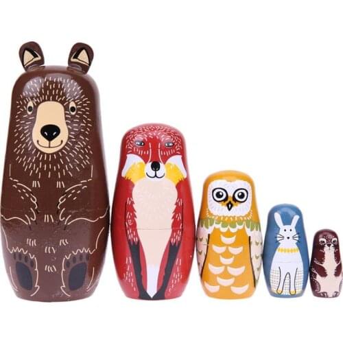 Wooden Matryoshka Dolls Toys Kids Bear Ear Russian Nesting Dolls Children Birthday Gifts Handmade Wood Matryoshka Doll Crafts