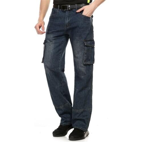 Fashion Mens Loose Fit Hip Hop Jeans Pants Baggy Workwear Cargo Denim Trousers With Multi Pockets Straight Fit Big Size 29-40