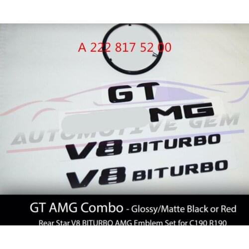 GT for AMG V8 BITURBO Star Emblem Black Badge Combo Set for Mercedes C190 R190 A 222 817 52 00