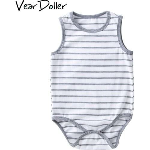 VearDoller Boys Romper Summer New Childrens Clothing Sleeveless Stripes Infant Jumpsuits for Girls Clothes Casual Baby Rompers